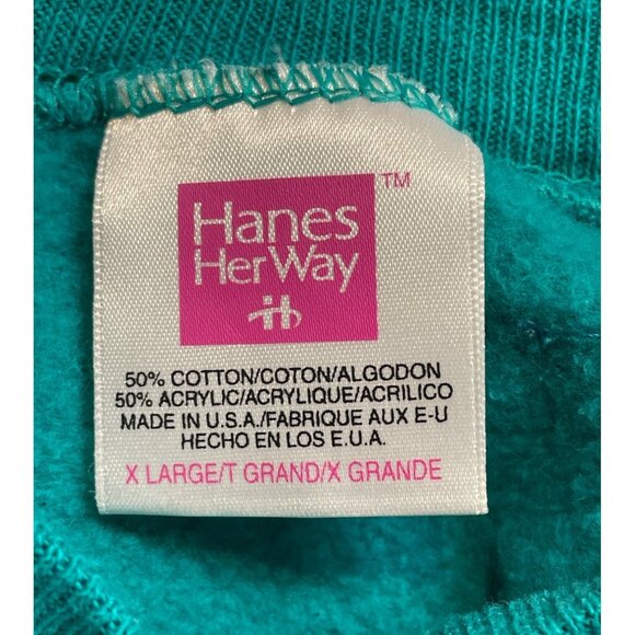 Be Nice Hand Decorated Denim Applique Womens XL Hanes Crewneck Sweatshirt - Picture 7 of 8